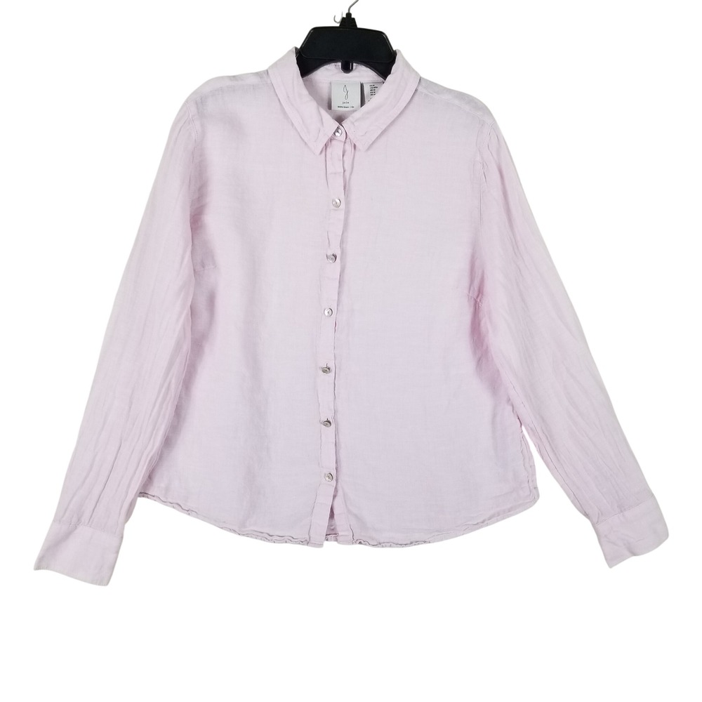 Joie Button Down Shirt Womens Medium Pink 100% Linen Long Sleeve Collared Blouse